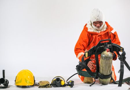 firefighter-demonstrates-wearing-uniforms-helmets-various-equipment-prepare-firefighters-white-background